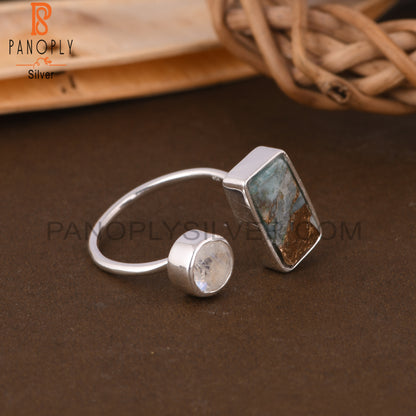 Mojave Copper Amazonite & Rainbow Moonstone 925 Ring