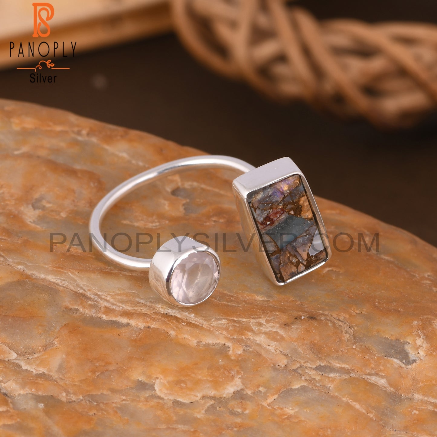 Mojave Copper Ethiopian Opal & Rose Quartz 925 Silver Ring