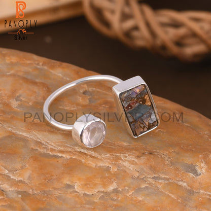 Mojave Copper Ethiopian Opal & Rose Quartz 925 Silver Ring