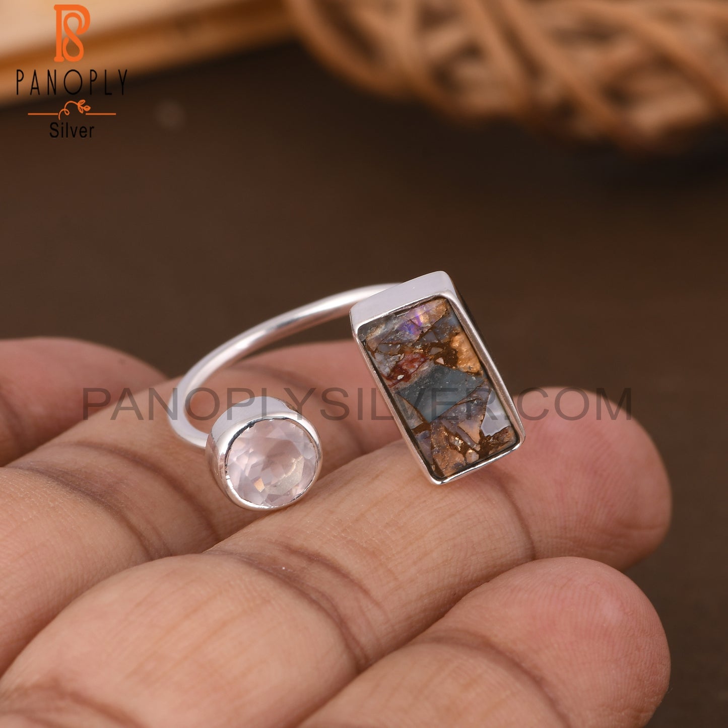 Mojave Copper Ethiopian Opal & Rose Quartz 925 Silver Ring