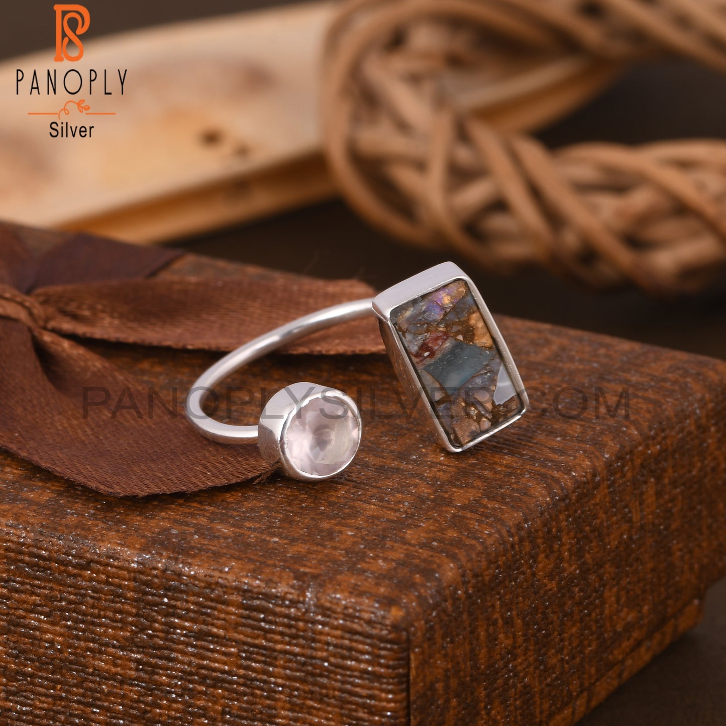 Mojave Copper Ethiopian Opal & Rose Quartz 925 Silver Ring