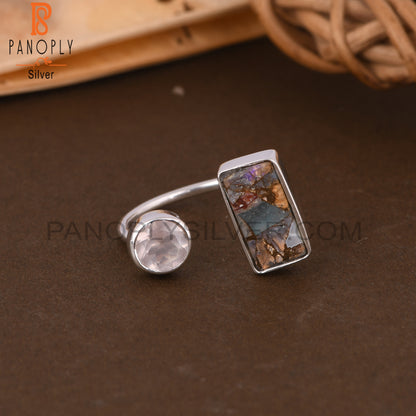 Mojave Copper Ethiopian Opal & Rose Quartz 925 Silver Ring