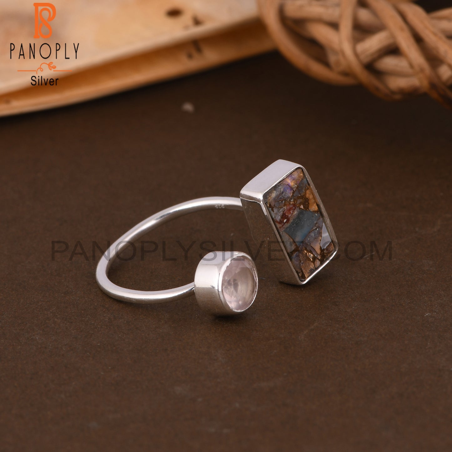 Mojave Copper Ethiopian Opal & Rose Quartz 925 Silver Ring