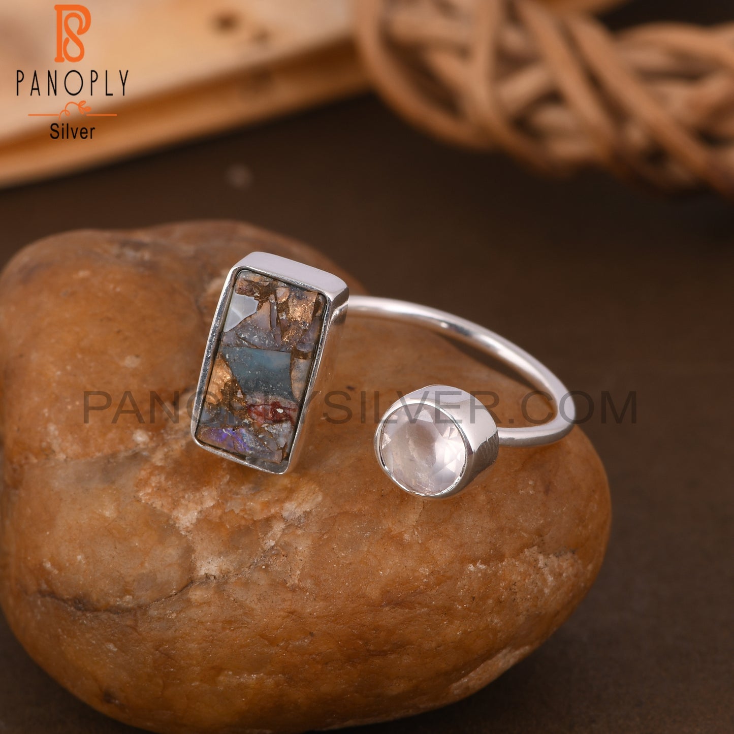 Mojave Copper Ethiopian Opal & Rose Quartz 925 Silver Ring