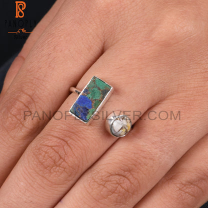 Mojave Copper Azurite Malachite & Ethiopian Opal Silver Ring
