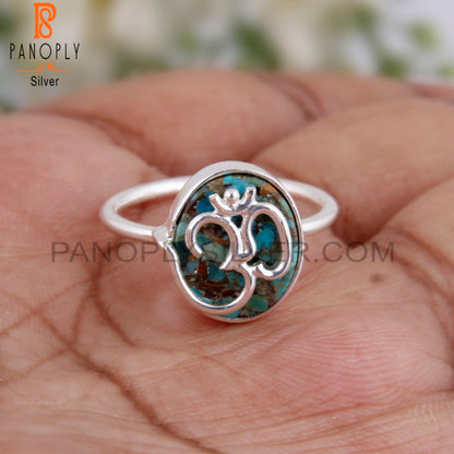 Boulder Turquoise Hindu God Om Symbol 925 Sterling Silver Ring