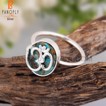 Boulder Turquoise Hindu God Om Symbol 925 Sterling Silver Ring