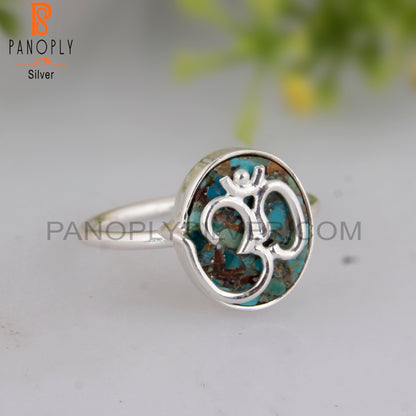 Boulder Turquoise Hindu God Om Symbol 925 Sterling Silver Ring
