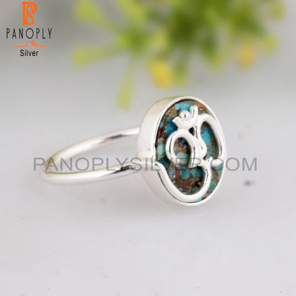 Boulder Turquoise Hindu God Om Symbol 925 Sterling Silver Ring