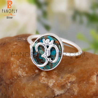 Boulder Turquoise Hindu God Om Symbol 925 Sterling Silver Ring