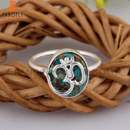 Boulder Turquoise Hindu God Om Symbol 925 Sterling Silver Ring