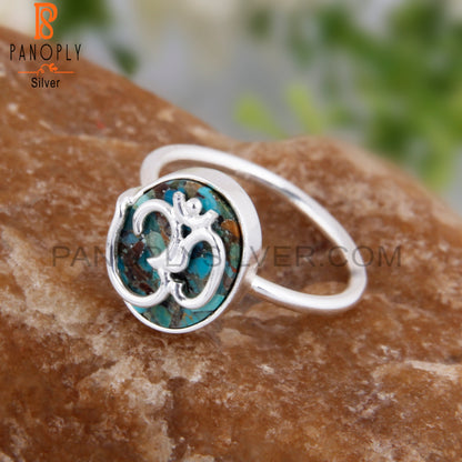 Boulder Turquoise Hindu God Om Symbol 925 Sterling Silver Ring