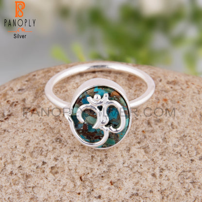 Boulder Turquoise Hindu God Om Symbol 925 Sterling Silver Ring