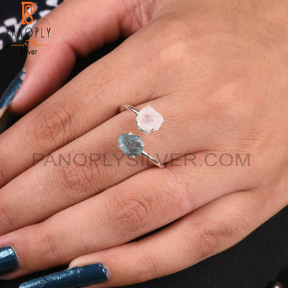 Apatite & Rainbow Moon Stone 925 Sterling Silver Ring
