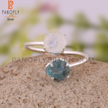 Apatite & Rainbow Moon Stone 925 Sterling Silver Ring