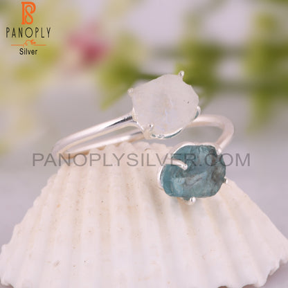 Apatite & Rainbow Moon Stone 925 Sterling Silver Ring
