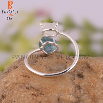 Apatite & Rainbow Moon Stone 925 Sterling Silver Ring