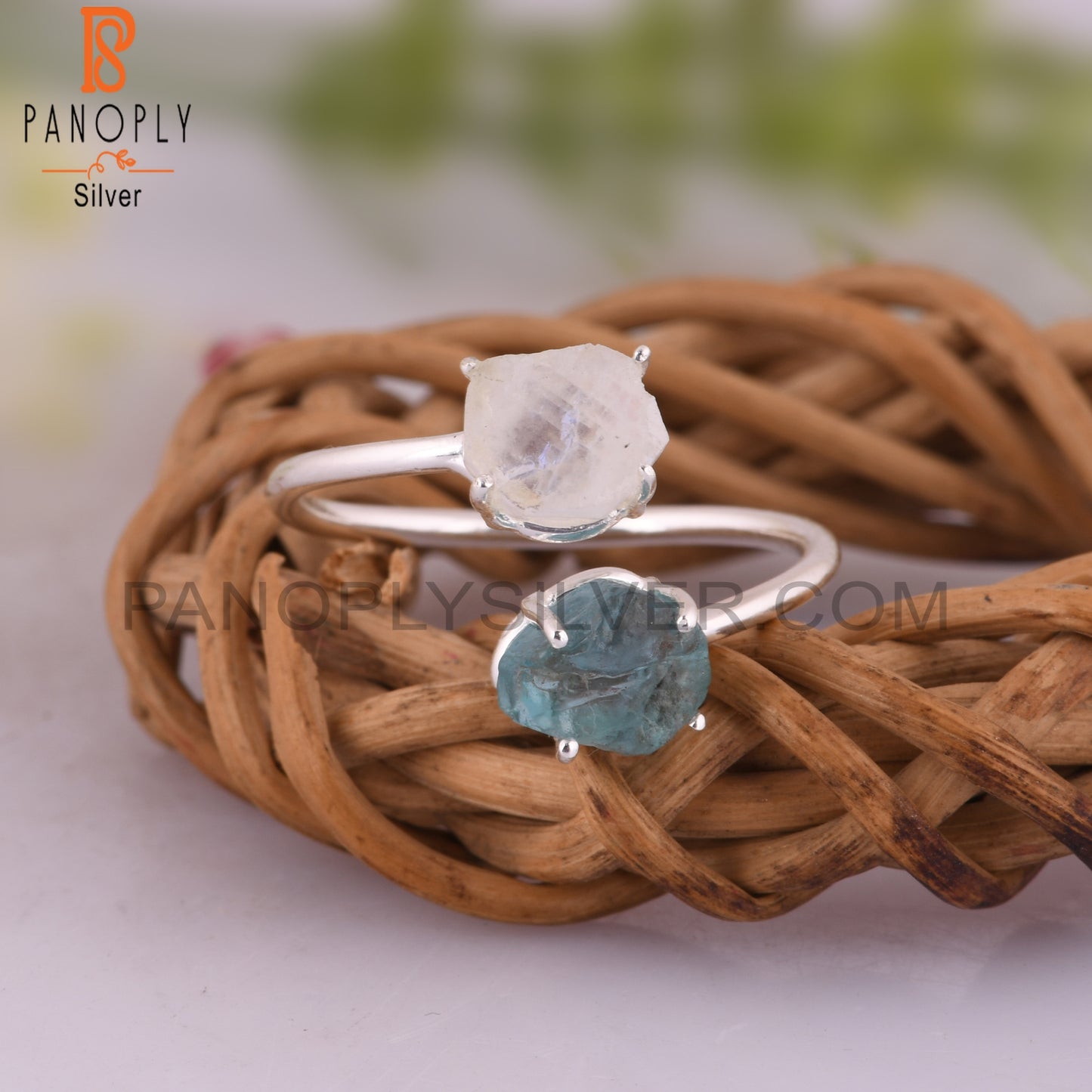 Apatite & Rainbow Moon Stone 925 Sterling Silver Ring