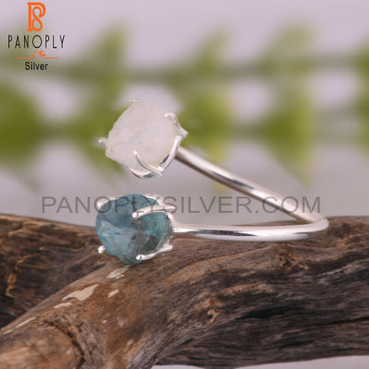 Apatite & Rainbow Moon Stone 925 Sterling Silver Ring