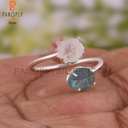 Apatite & Rainbow Moon Stone 925 Sterling Silver Ring