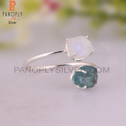 Apatite & Rainbow Moon Stone 925 Sterling Silver Ring
