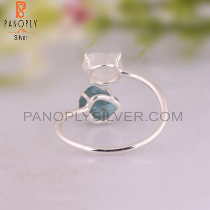 Apatite & Rainbow Moon Stone 925 Sterling Silver Ring