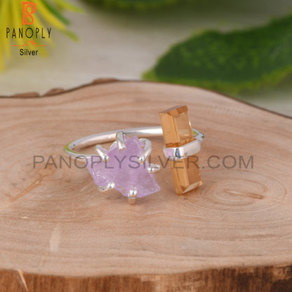 Citrine & Pink Amethyst 925 Sterling Silver Ring