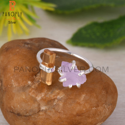 Citrine & Pink Amethyst 925 Sterling Silver Ring