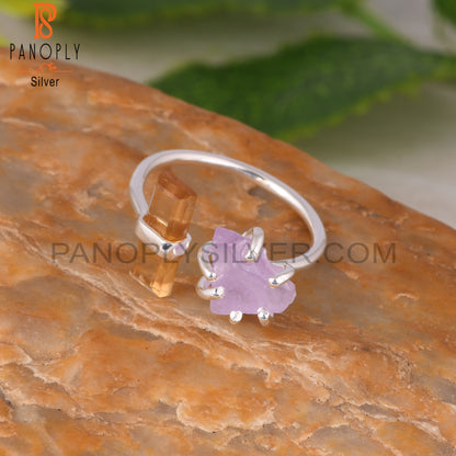 Citrine & Pink Amethyst 925 Sterling Silver Ring