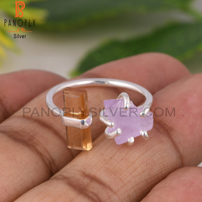 Citrine & Pink Amethyst 925 Sterling Silver Ring
