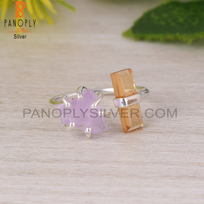 Citrine & Pink Amethyst 925 Sterling Silver Ring