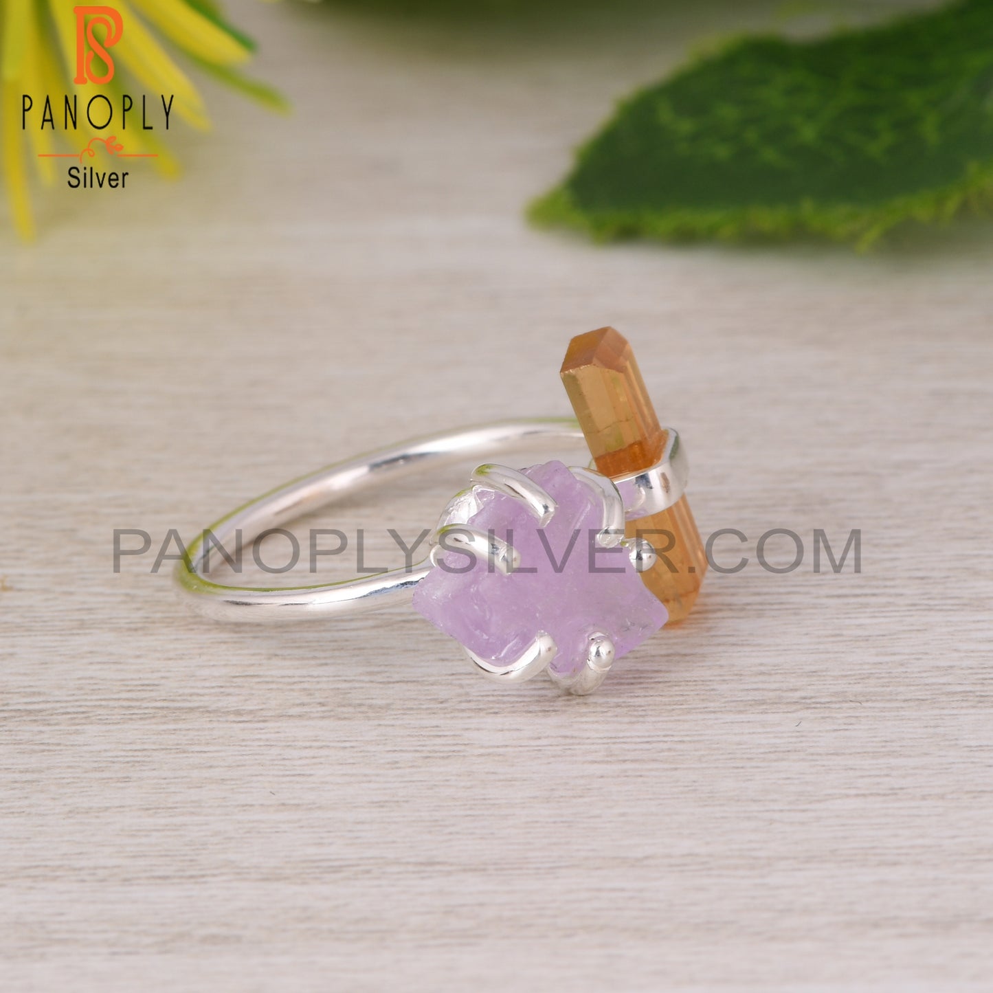 Citrine & Pink Amethyst 925 Sterling Silver Ring