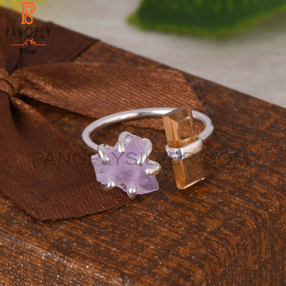 Citrine & Pink Amethyst 925 Sterling Silver Ring