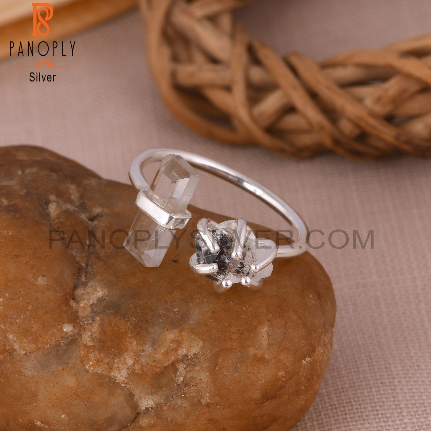 Crystal Quartz & Herkimer Diamond 925 Sterling Silver Ring