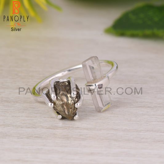 Pyrite & Crystal Quartz 925 Sterling Silver Ring