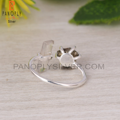 Pyrite & Crystal Quartz 925 Sterling Silver Ring