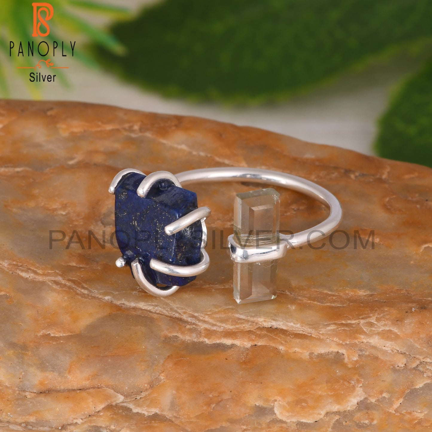 Green Amethyst & Lapis 925 Sterling Silver Ring