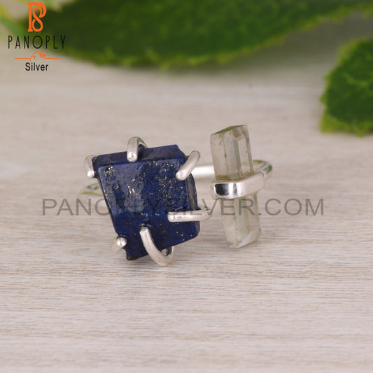 Green Amethyst & Lapis 925 Sterling Silver Ring