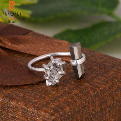 Pyrite & Herkimer Diamond 925 Sterling Silver Ring