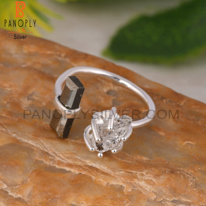 Pyrite & Herkimer Diamond 925 Sterling Silver Ring
