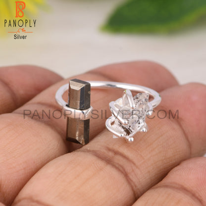 Pyrite & Herkimer Diamond 925 Sterling Silver Ring