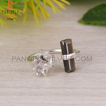 Pyrite & Herkimer Diamond 925 Sterling Silver Ring
