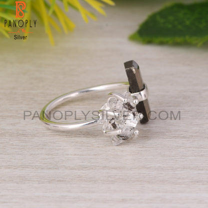Pyrite & Herkimer Diamond 925 Sterling Silver Ring