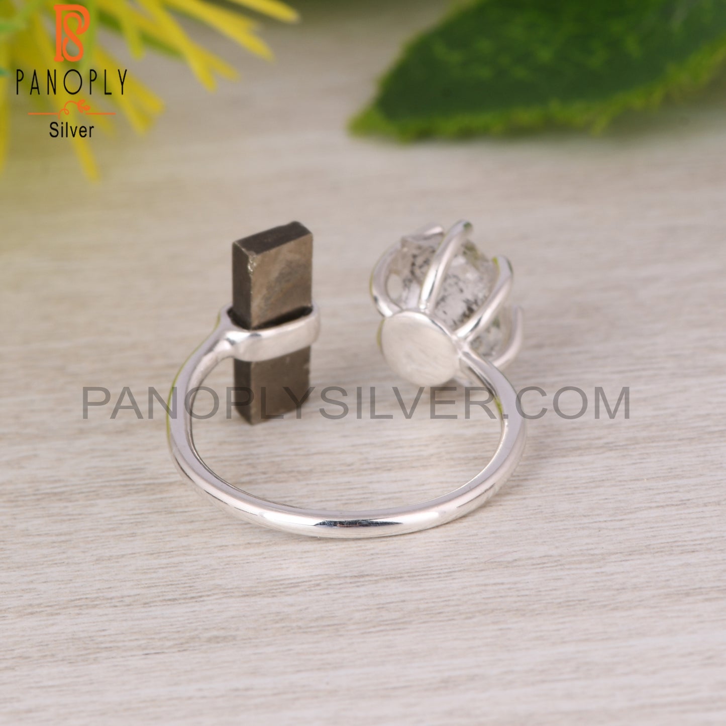 Pyrite & Herkimer Diamond 925 Sterling Silver Ring