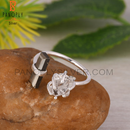Pyrite & Herkimer Diamond 925 Sterling Silver Ring
