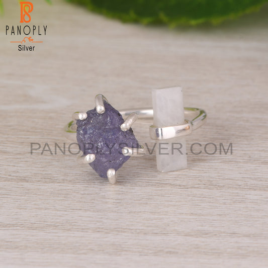 Tanzanite & Rainbow Moonstone 925 Sterling Silver Ring