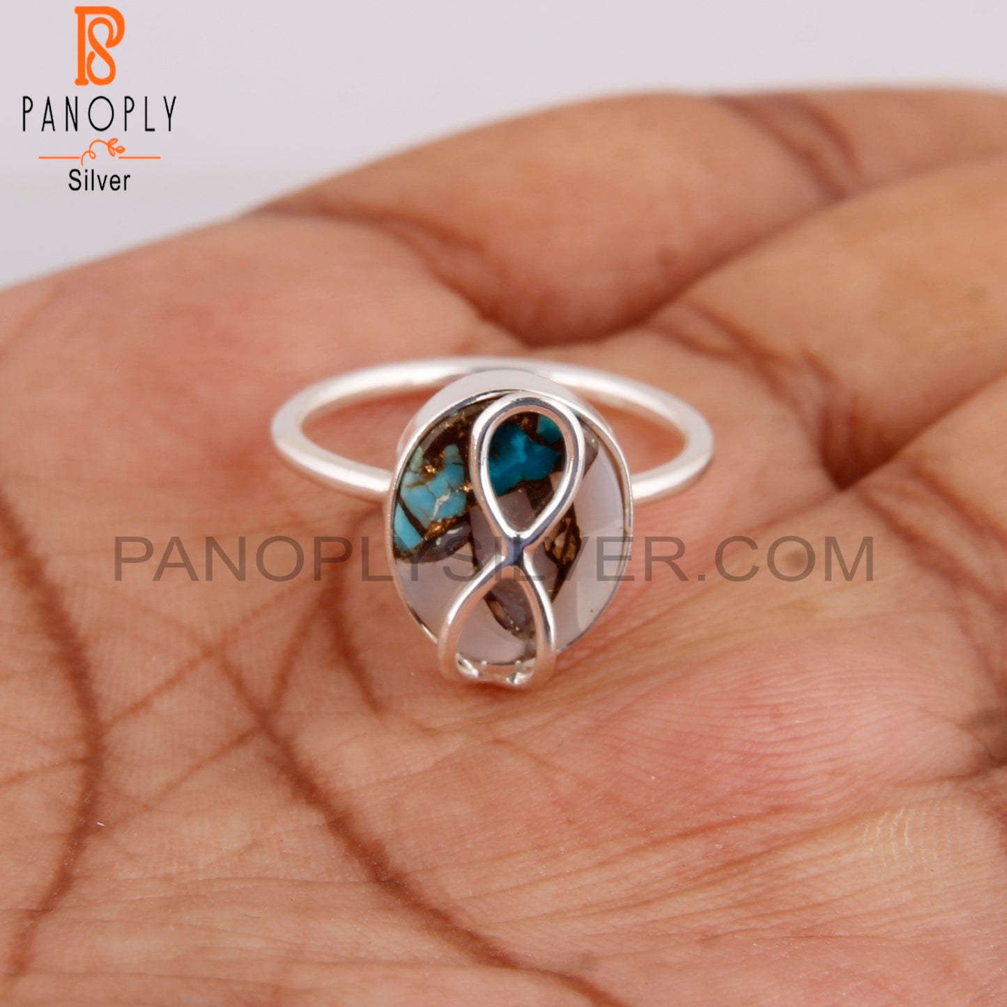 Mojave Copper Pink Opal Turquoise 925 Silver Party Wear Ring