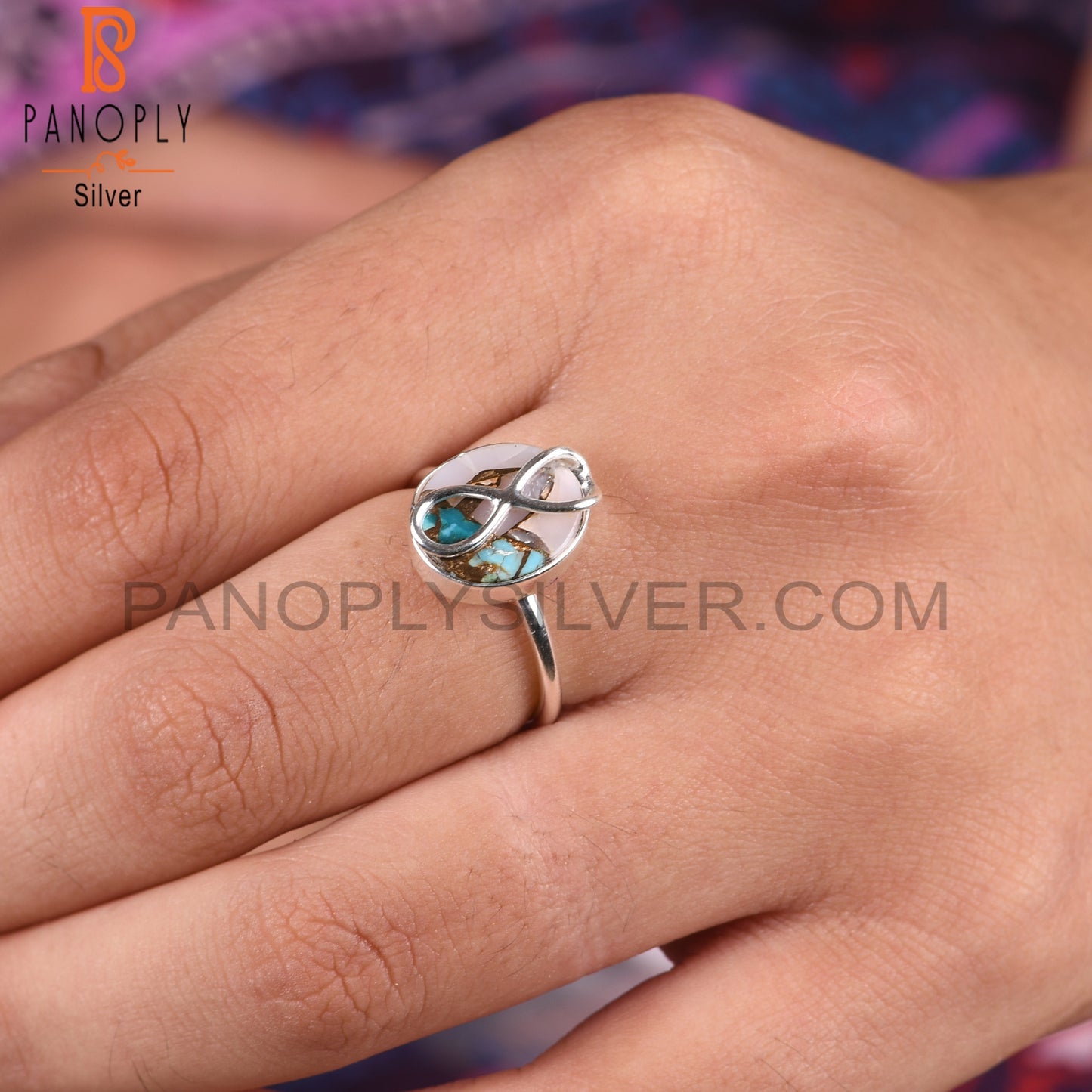 Mojave Copper Pink Opal Turquoise 925 Silver Party Wear Ring