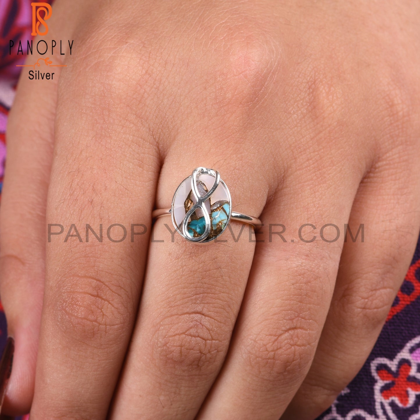 Mojave Copper Pink Opal Turquoise 925 Silver Party Wear Ring
