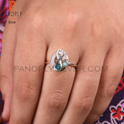 Mojave Copper Pink Opal Turquoise 925 Silver Party Wear Ring
